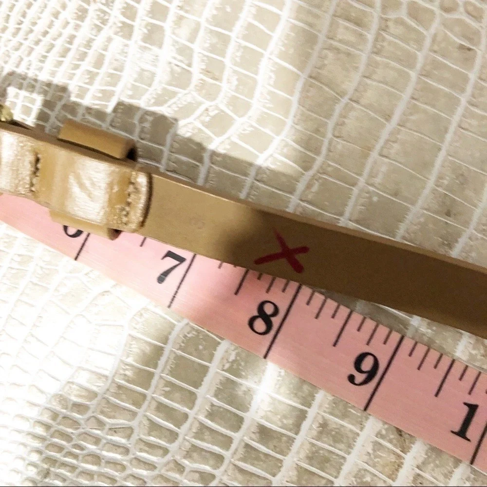 J.Crew Factory Tan Leather Skinny Belt Brass Micro Studded Brown‎ Small 31.5in